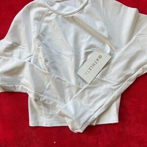 Athleta White Long Sleeve Fitted Crop Tee